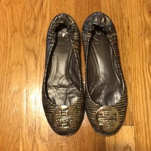 Tory Burch size 7 gold and black classic flats